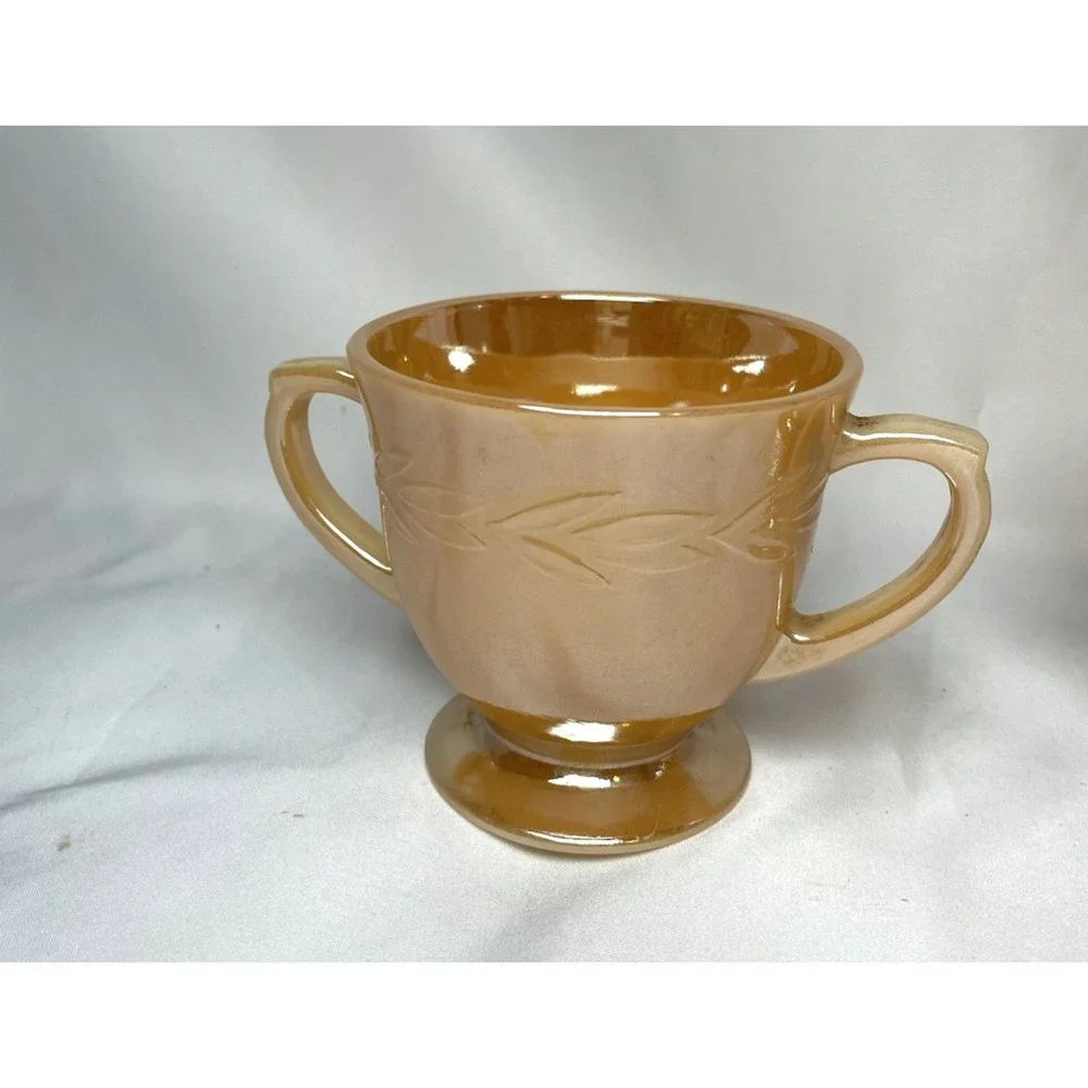 Vtg FireKing Peach Sheaves of Wheat Luster Sugar/Creamer OvenWare Anchor Hocking